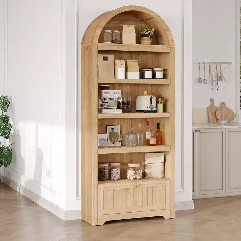 Meuble de rangement haut en bois de 72 po avec arches, garde-manger de cuisine avec étagère ouverte et tiroir, bibliothèque et placard à arches à 6 niveaux avec étagères réglables