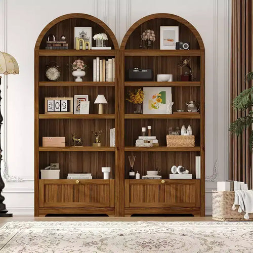 Meuble de rangement haut en bois de 72 po avec arches, garde-manger de cuisine avec étagère ouverte et tiroir, bibliothèque et placard à arches à 6 niveaux avec étagères réglables