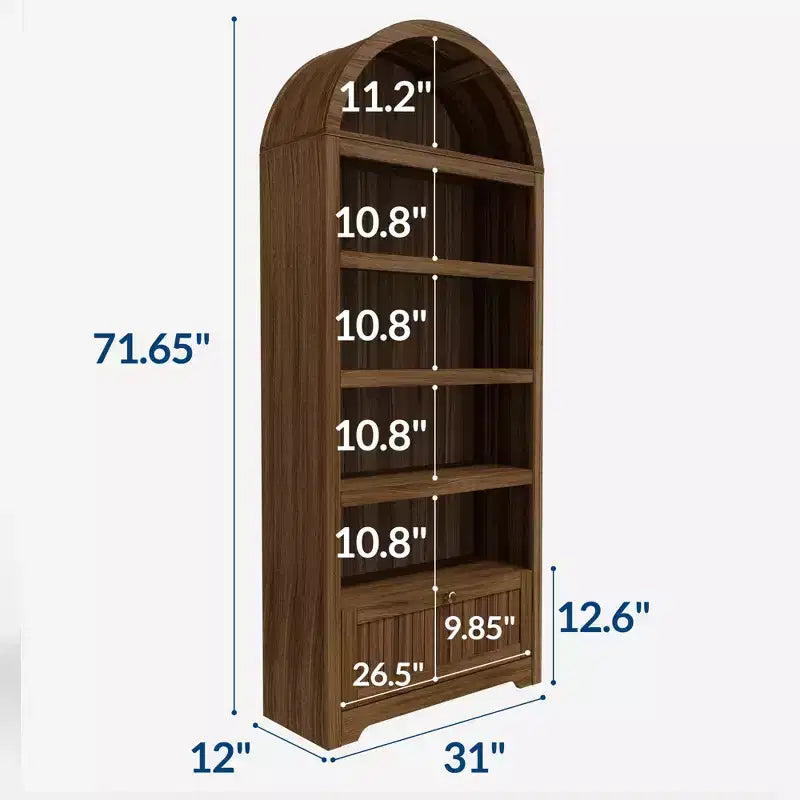 Meuble de rangement haut en bois de 72 po avec arches, garde-manger de cuisine avec étagère ouverte et tiroir, bibliothèque et placard à arches à 6 niveaux avec étagères réglables