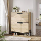 Meuble de rangement pour chaussures à 2 tiroirs basculants – avec pieds en métal, étagère réglable, organisateur de chaussures étroit pour entrée, foyer, couloir, salon