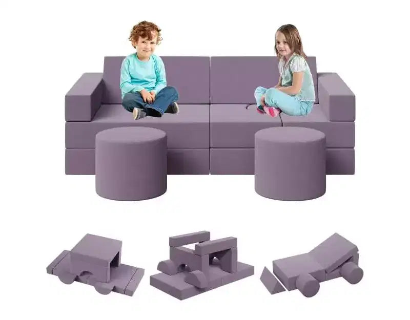 Canapé modulable GustoWave pour enfants avec housses en velours lavables, 13 pièces, château fort, canapé convertible en mousse pour enfant