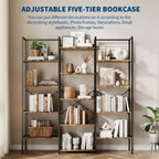 Étagère industrielle à 5 niveaux – Tablettes en bois réglables et cadre métallique robuste, capacité de 45 kg, organiseur de rangement large