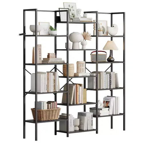 Étagère industrielle à 5 niveaux – Tablettes en bois réglables et cadre métallique robuste, capacité de 45 kg, organiseur de rangement large