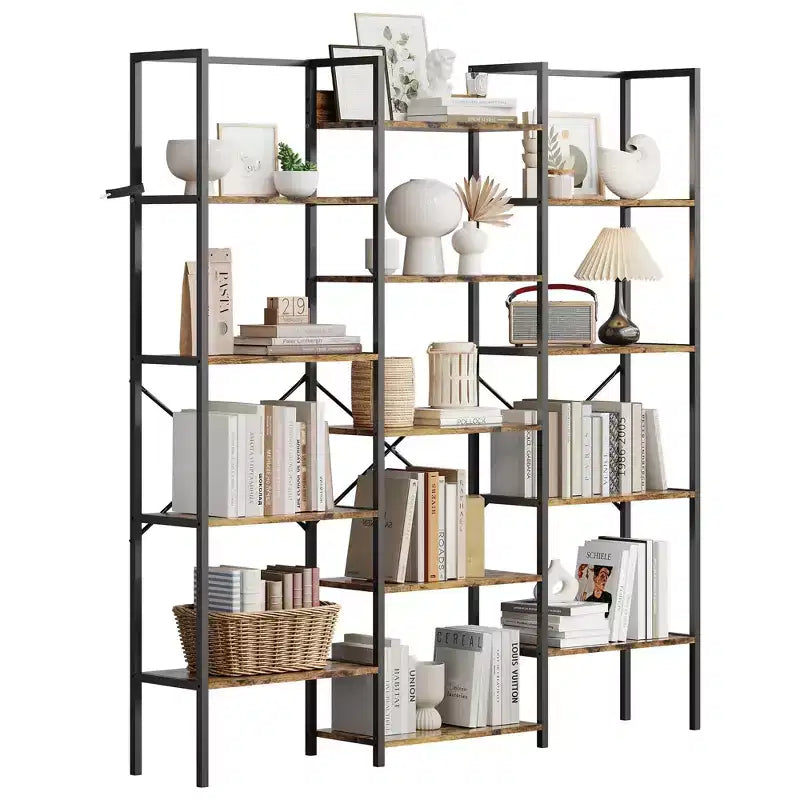 Étagère industrielle à 5 niveaux – Tablettes en bois réglables et cadre métallique robuste, capacité de 45 kg, organiseur de rangement large