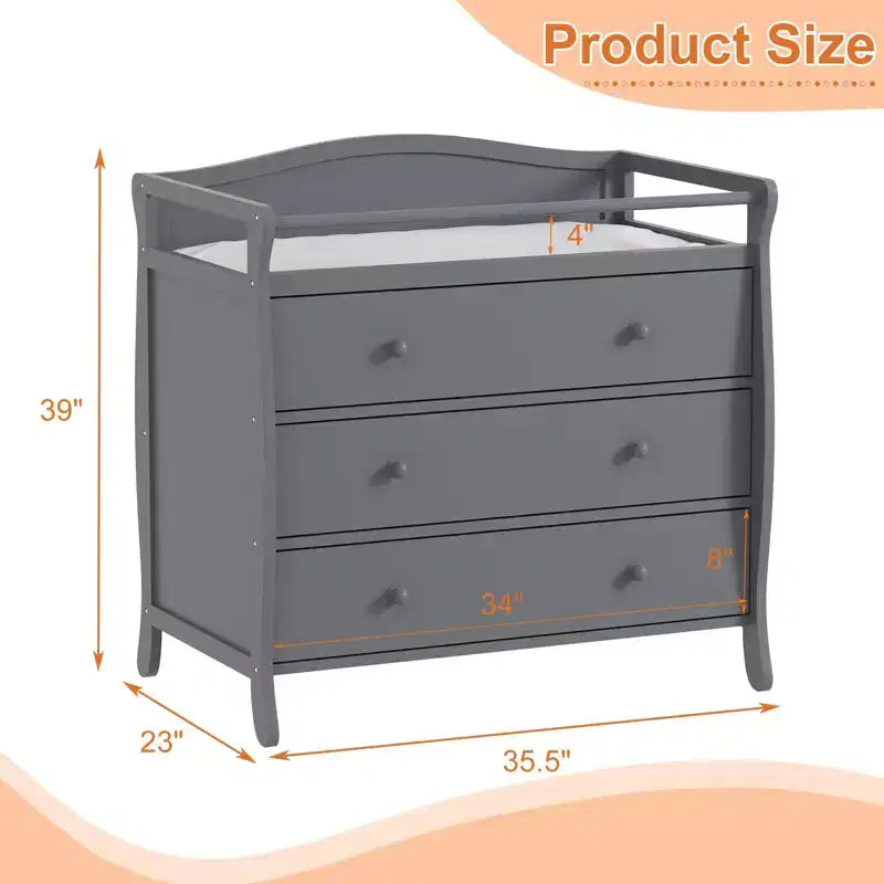 Table à langer à 3 tiroirs, table à langer en bois, commode à langer pour bébé avec 3 tiroirs, barrière de sécurité et sangle pour chambre à coucher, chambre de bébé
