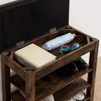 Banc de rangement avec coussin, banc à chaussures avec rangement caché, organiseur de chaussures à 3 niveaux pour entrée - ModernLuxe