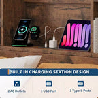 Cadre de lit Acekool complet - Tête de lit de rangement de 51" avec station de charge
