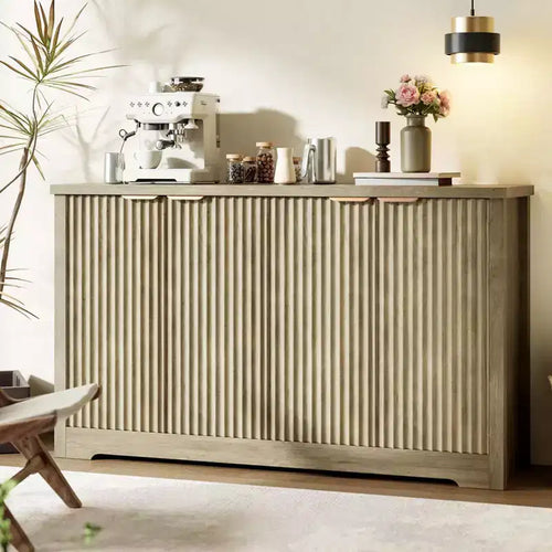 4 Doors & Adjustable Shelf,Handle,Spacious Tabletop,Modern Wood Coffee Bar Console Table