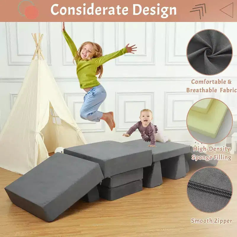 GustoWave Canapé Modulable 8 Pièces pour Enfants, Canapé de Jeu Modulable, Canapé Convertible pour Enfants avec Housse Amovible