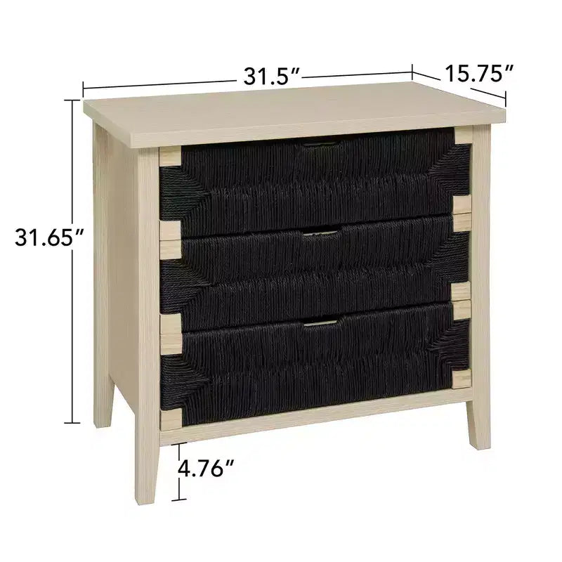 Meuble en bois GDFStudio Mona moderne de 80 cm en corde tressée avec 3 tiroirs