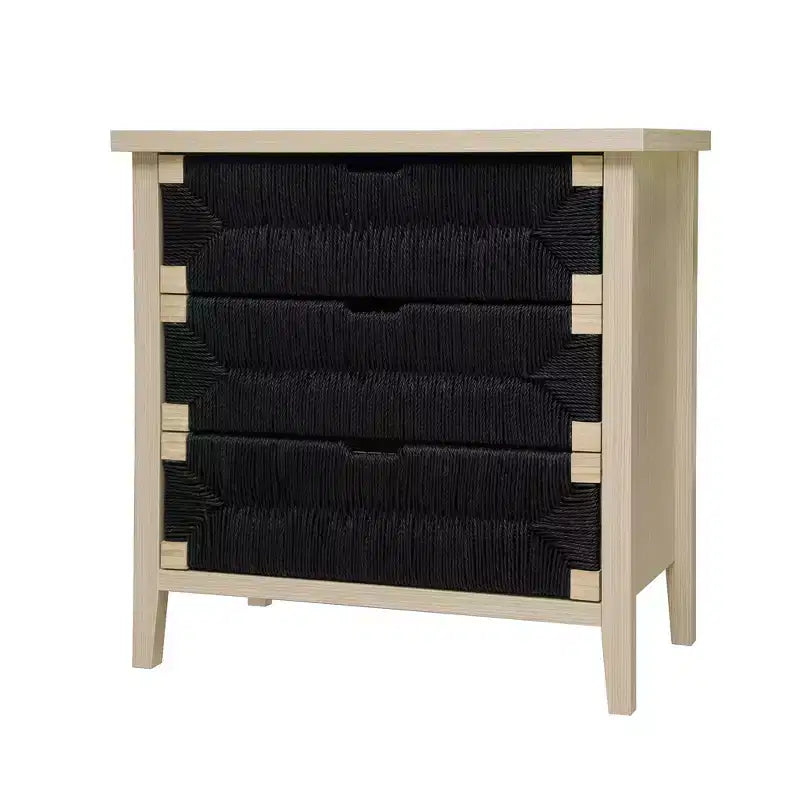 Meuble en bois GDFStudio Mona moderne de 80 cm en corde tressée avec 3 tiroirs