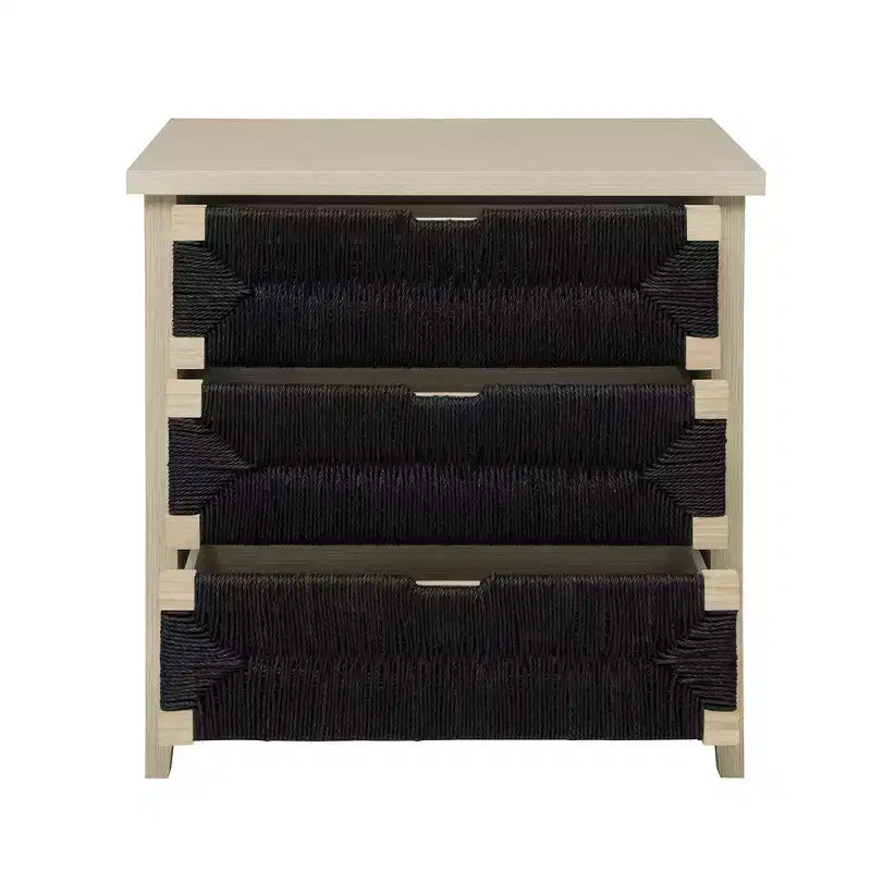 Meuble en bois GDFStudio Mona moderne de 80 cm en corde tressée avec 3 tiroirs