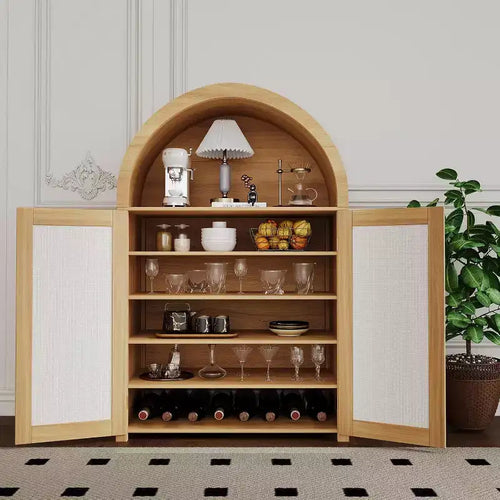 47'' Modern Arched Sideboard Buffet Cabinet with Rattan Doors, Freestanding Storage Pantry for Living Room, Dining Room, Kitchen, Natural