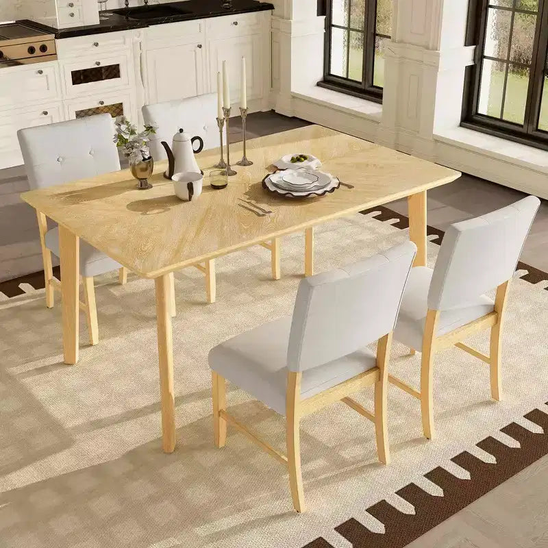 MAYEERTY 5-Piece Farmhouse Dining Set, Solid Wood Table & 4 Chairs, Natural Wood Wash