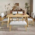 MAYEERTY 6-Piece Farmhouse Dining Set, Solid Wood Table, 4 Chairs & Bench, Natural Wood Wash