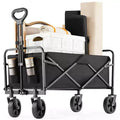 Collapsible Folding Wagon Cart with All-Terrain Wheels Heavy Duty Utility Cart for Camping and Shopping 330lbs Capacity(Small-Black)