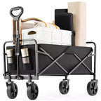 Collapsible Folding Wagon Cart with All-Terrain Wheels Heavy Duty Utility Cart for Camping and Shopping 330lbs Capacity(Small-Black)