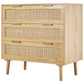 VEVOR 3 Drawer Rattan Dresser, Natural Rattan Closet Dresser with 3 Drawers, Modern Wood Chest Clothing Organizer & Storage Boho Dresser, Wood Color