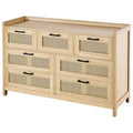 VEVOR 7 Drawer Rattan Dresser, Natural Rattan Wood Dressers with LED Light, Modern Wood Chest Clothing Organizer & Storage Boho Dresser, Wood Color