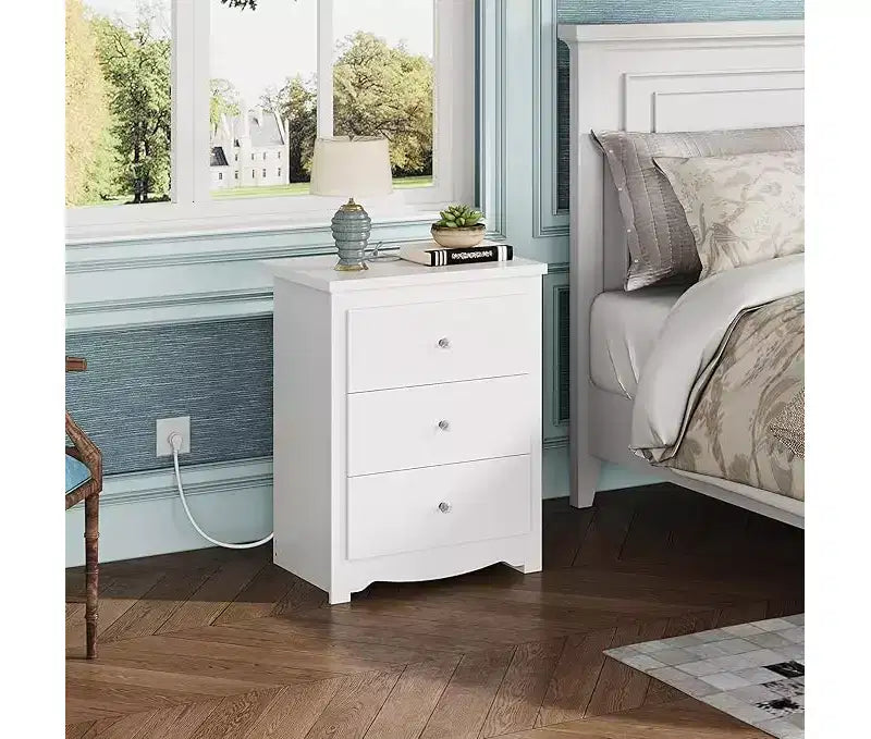 GALAXHERO Grande table de chevet avec station de charge, table de nuit en bois avec 3 tiroirs, table d'appoint pour chambre et dortoir, avec 2 ports USB et 2 prises AC