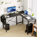 L-Shaped Computer Desk with CPU Storage Shelf and Side Bag 50 Inch Corner Gaming Office Writing Table with Metal Frame-50.00 x 43.30 x 29.50(Black)