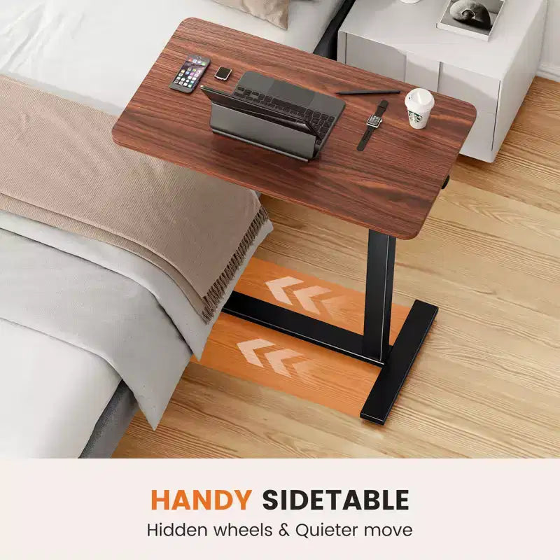 Table de lit mobile réglable avec roulettes, bureau d'ordinateur portable roulant et table debout mobile pour la maison et l'hôpital - 27,5 x 15,7 x 43,3 (marron)