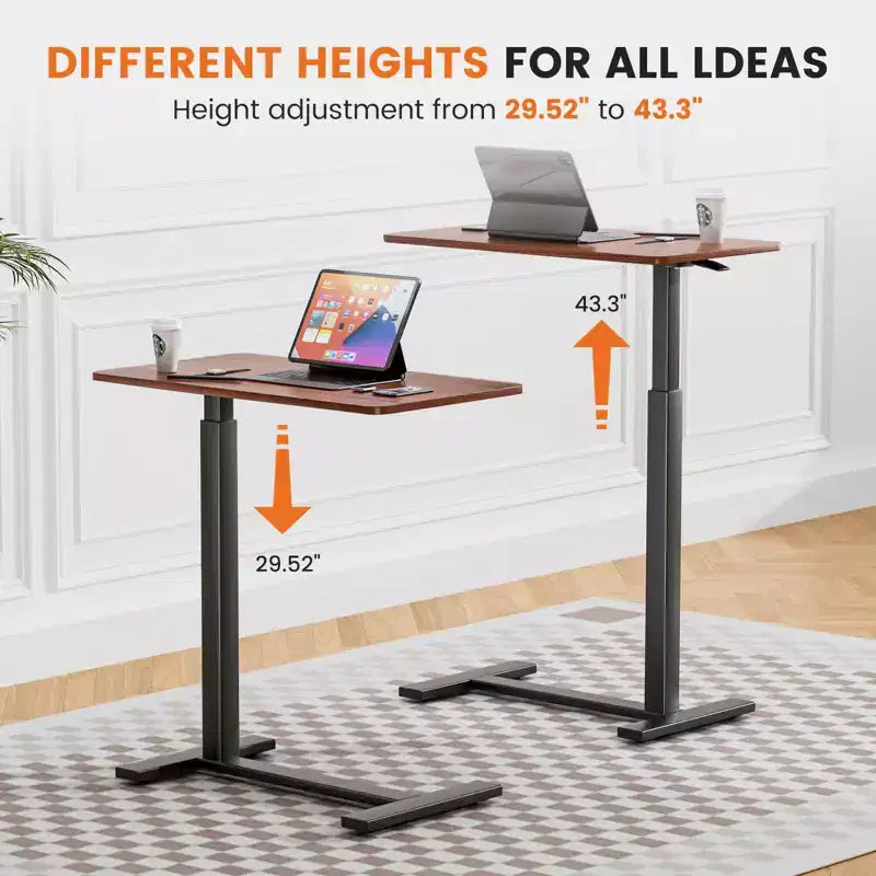 Table de lit mobile réglable avec roulettes, bureau d'ordinateur portable roulant et table debout mobile pour la maison et l'hôpital - 27,5 x 15,7 x 43,3 (marron)