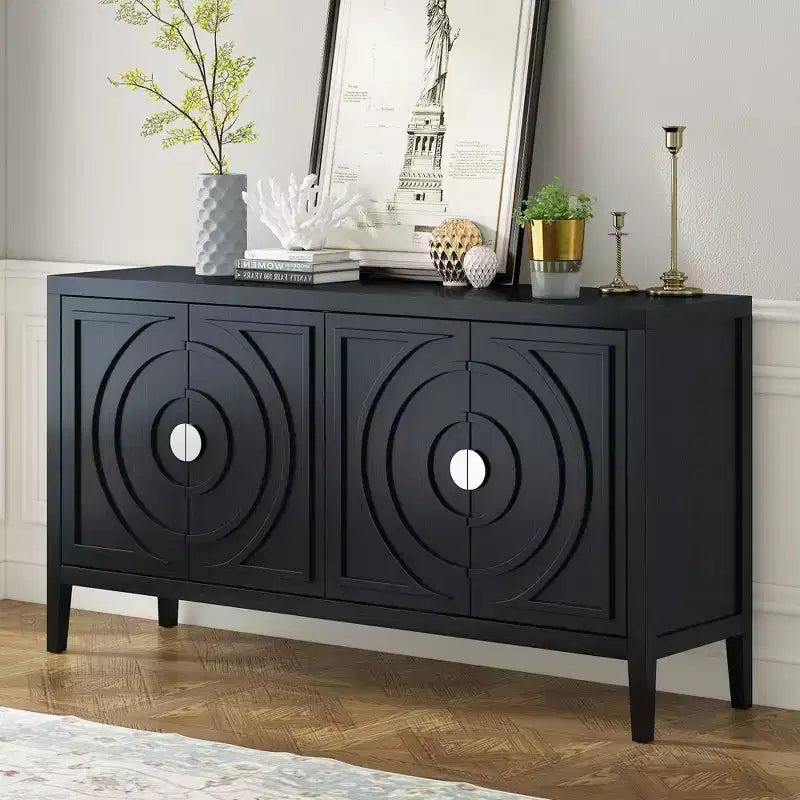 MAYEERTY Buffet Rétro Porte avec Rainure Circulaire Poignée de Porte Ronde en Métal pour Entrée Salle à Manger Noir