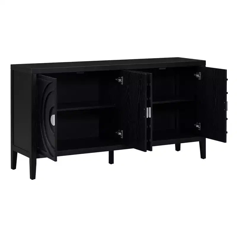 MAYEERTY Buffet Rétro Porte avec Rainure Circulaire Poignée de Porte Ronde en Métal pour Entrée Salle à Manger Noir