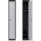 72 Metal Storage Cabinet with 1 Door, Lockers for Employees Students with Shelves, Metal Storage Steel Locker for School Office Gym, Grey+Black