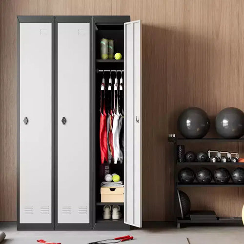 Armoire de rangement métallique de 72 po avec 1 porte, casiers pour employés et étudiants avec étagères, casier de rangement métallique en acier pour l'école, le bureau, la salle de sport, gris et noir