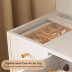 Coiffeuse avec miroir et lumières, table de maquillage éclairée HD de 25,6 po avec 3 tiroirs, 8 étagères, pour chambre à coucher ou dressing - Blanc