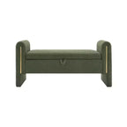 Banc de bout de lit moderne TUYOHW avec accoudoirs et rangement, grand repose-pieds rembourré, banc de fenêtre confortable pour le salon, vert olive