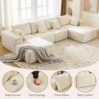 Acekool 137 Canapé d'angle en velours côtelé en forme de U, sans assemblage, avec méridienne convertible et assise profonde pour salons (Blanc)