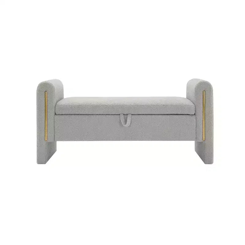TUYOHW Banc de bout de lit moderne avec accoudoirs et rangement, grand repose-pieds rembourré, banc de fenêtre confortable pour le salon, gris