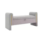 TUYOHW Banc de bout de lit moderne avec accoudoirs et rangement, grand repose-pieds rembourré, banc de fenêtre confortable pour le salon, gris