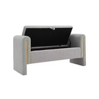 TUYOHW Banc de bout de lit moderne avec accoudoirs et rangement, grand repose-pieds rembourré, banc de fenêtre confortable pour le salon, gris