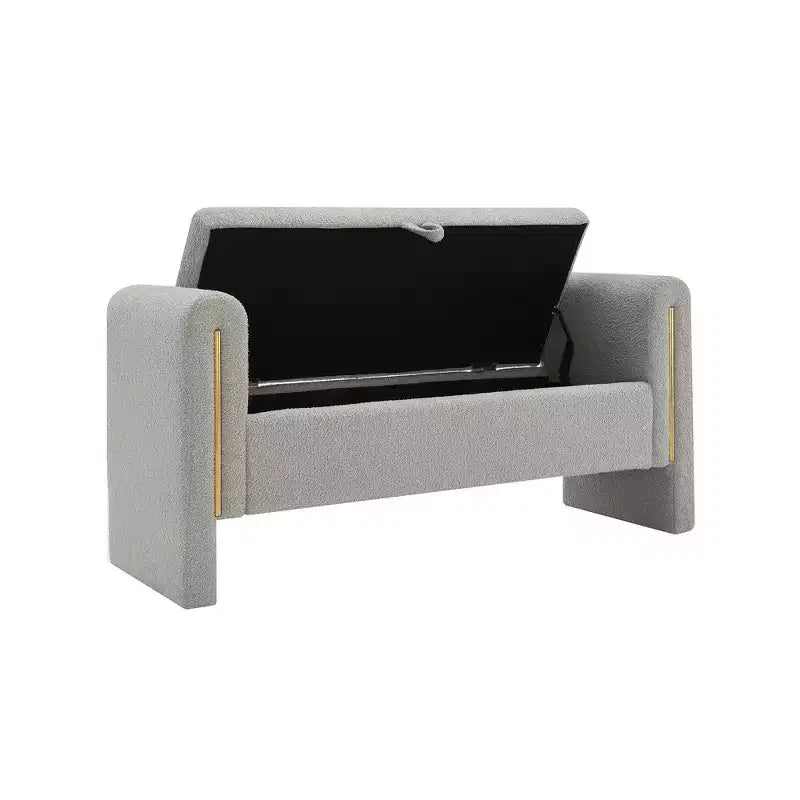 TUYOHW Banc de bout de lit moderne avec accoudoirs et rangement, grand repose-pieds rembourré, banc de fenêtre confortable pour le salon, gris