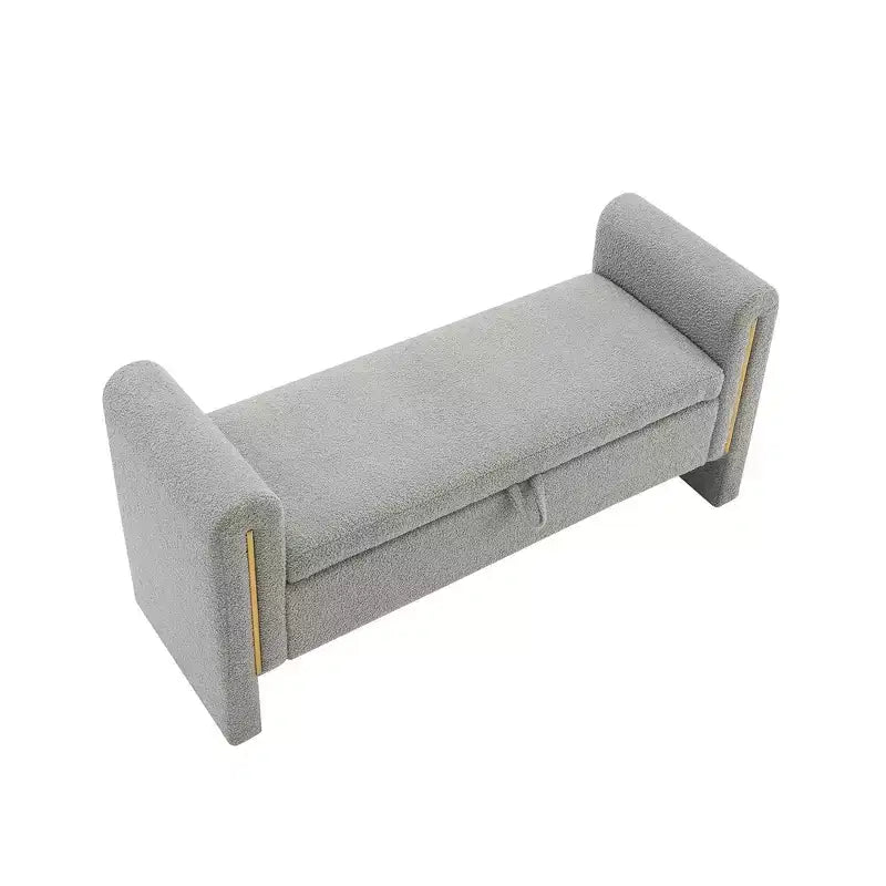 TUYOHW Banc de bout de lit moderne avec accoudoirs et rangement, grand repose-pieds rembourré, banc de fenêtre confortable pour le salon, gris
