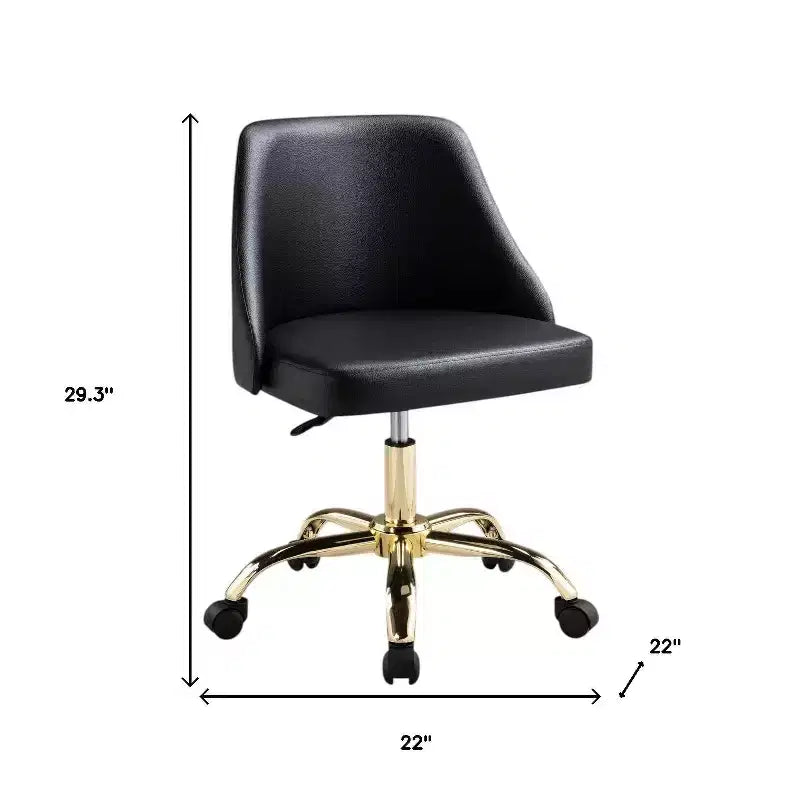 Chaise de bureau pivotante à roulettes réglable en hauteur HomeRoots en similicuir noir et or