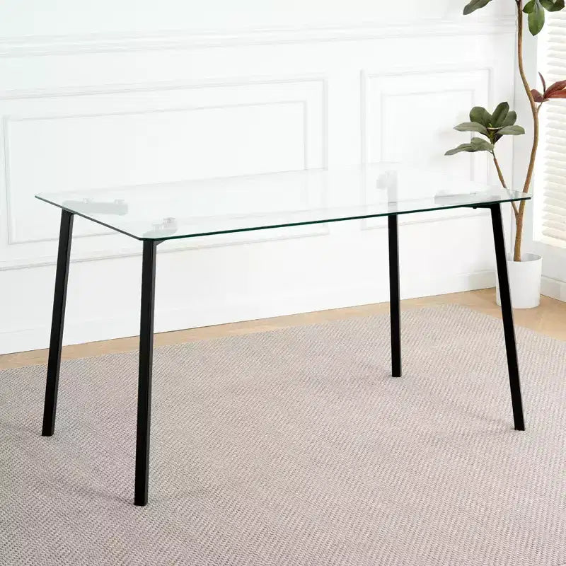 Okak Table de salle à manger moderne rectangulaire en verre pour cuisine, salon, salle à manger