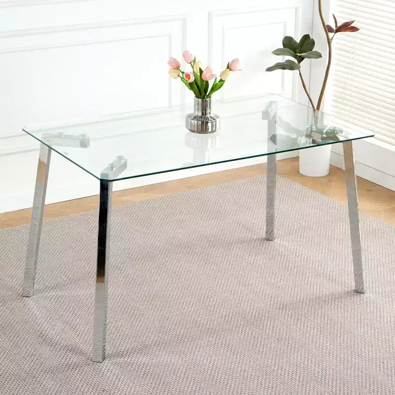 Okak Table de salle à manger moderne rectangulaire en verre pour cuisine, salon, salle à manger