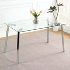 Okak Table de salle à manger moderne rectangulaire en verre pour cuisine, salon, salle à manger