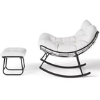 Chaise berçante d'extérieur TROPOW Papasan avec ottoman, grand fauteuil œuf en osier pour patio avec coussin épais et moelleux, fauteuil à bascule de salon, fauteuils de lecture confortables
