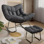 TROPOW Outdoor Papasan Rocking Chair with Ottoman, Oversized Patio Wicker Egg Chair with Soft Thick Cushio, Lounge Rocker, Comfy Reading Chairs