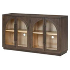 MAYEERTY Bahut de rangement 4 portes avec portes vitrées et étagères réglables pour salon ou cuisine, couleur expresso