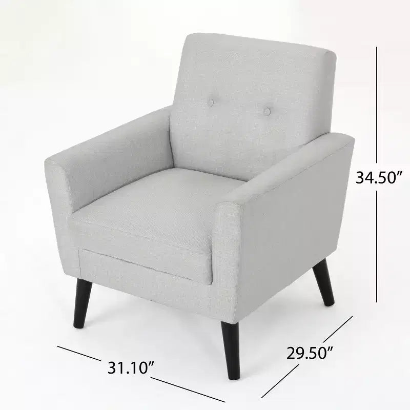 GDFStudio Teche Fauteuil club capitonné en tissu, style Mid-Century Modern, avec pieds évasés