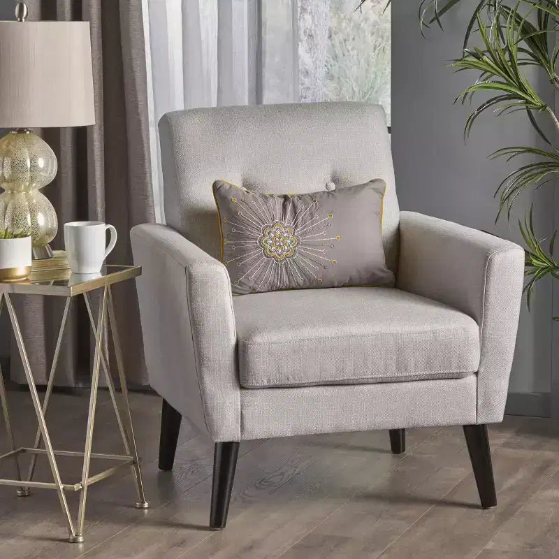 GDFStudio Teche Fauteuil club capitonné en tissu, style Mid-Century Modern, avec pieds évasés