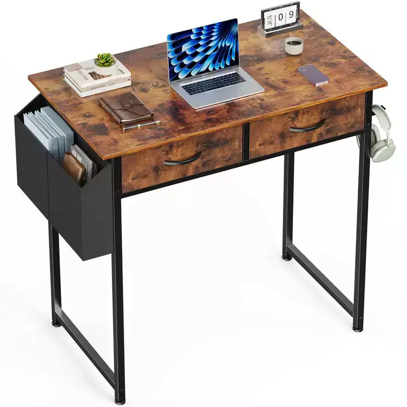 Computer Desk with Storage, Small Home Office Writing Study PC Table with Fabric Side Bag & Headphone Hook, Metal Frame 32 x 15.7 x 30.6)