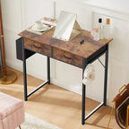 Bureau informatique avec rangement, Petite table PC d'étude pour bureau à domicile avec sac latéral en tissu et crochet pour casque, Cadre en métal (81,3 x 40 x 77,7 cm)